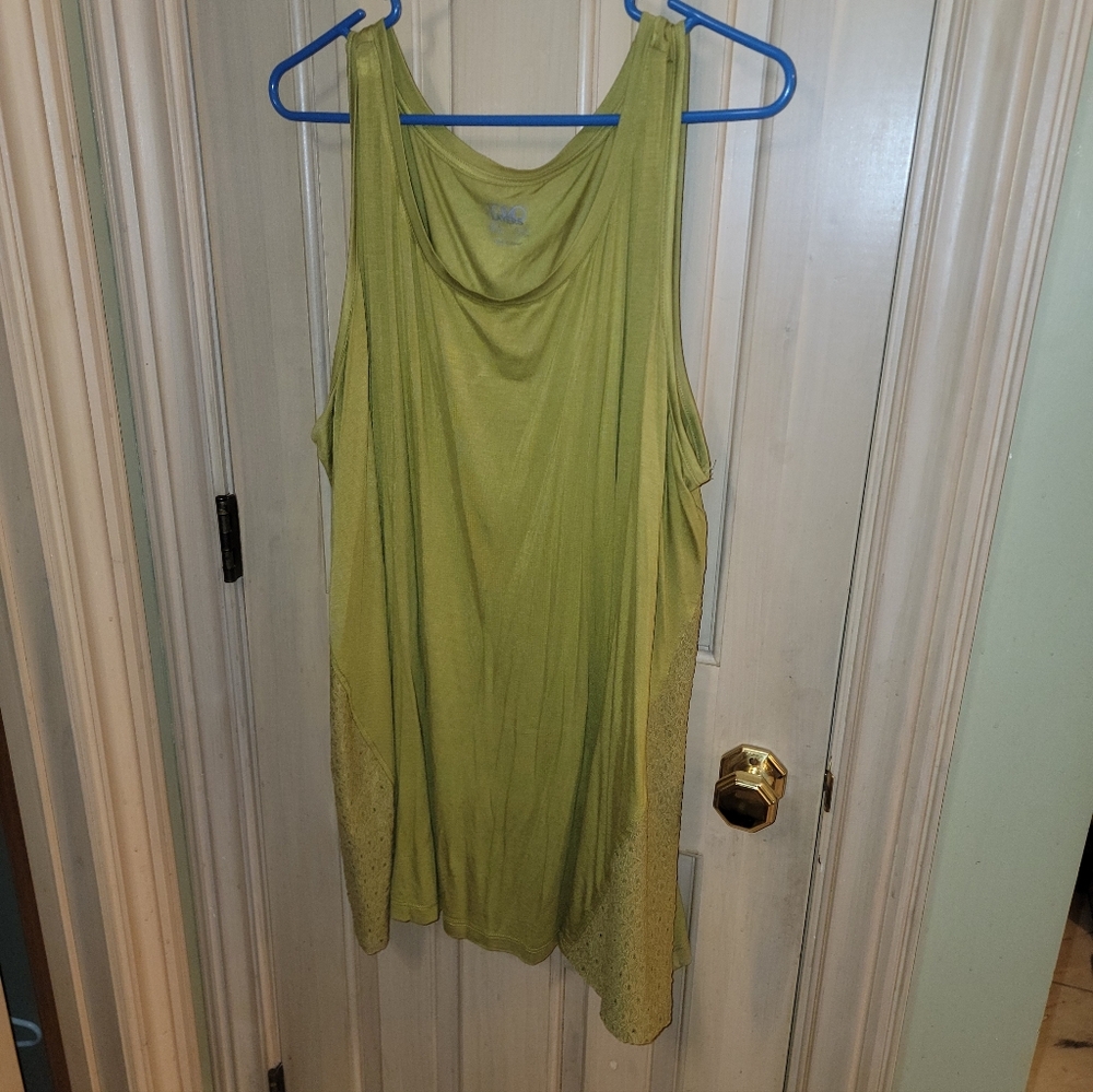 Womens Plus Sz 3X LOGO Layers By Lori Goldstein Green Eyelet Accents Shirt Tank